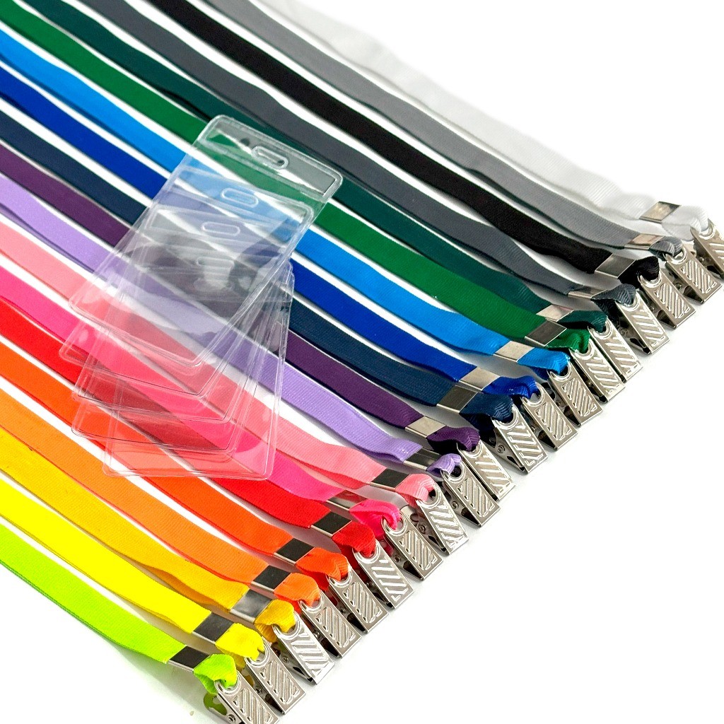 Kit 1/5/10/15 Tirante 12mm com Presilha Jacaré + Porta Crachá/Cartões 58x89mm PVC Cristal