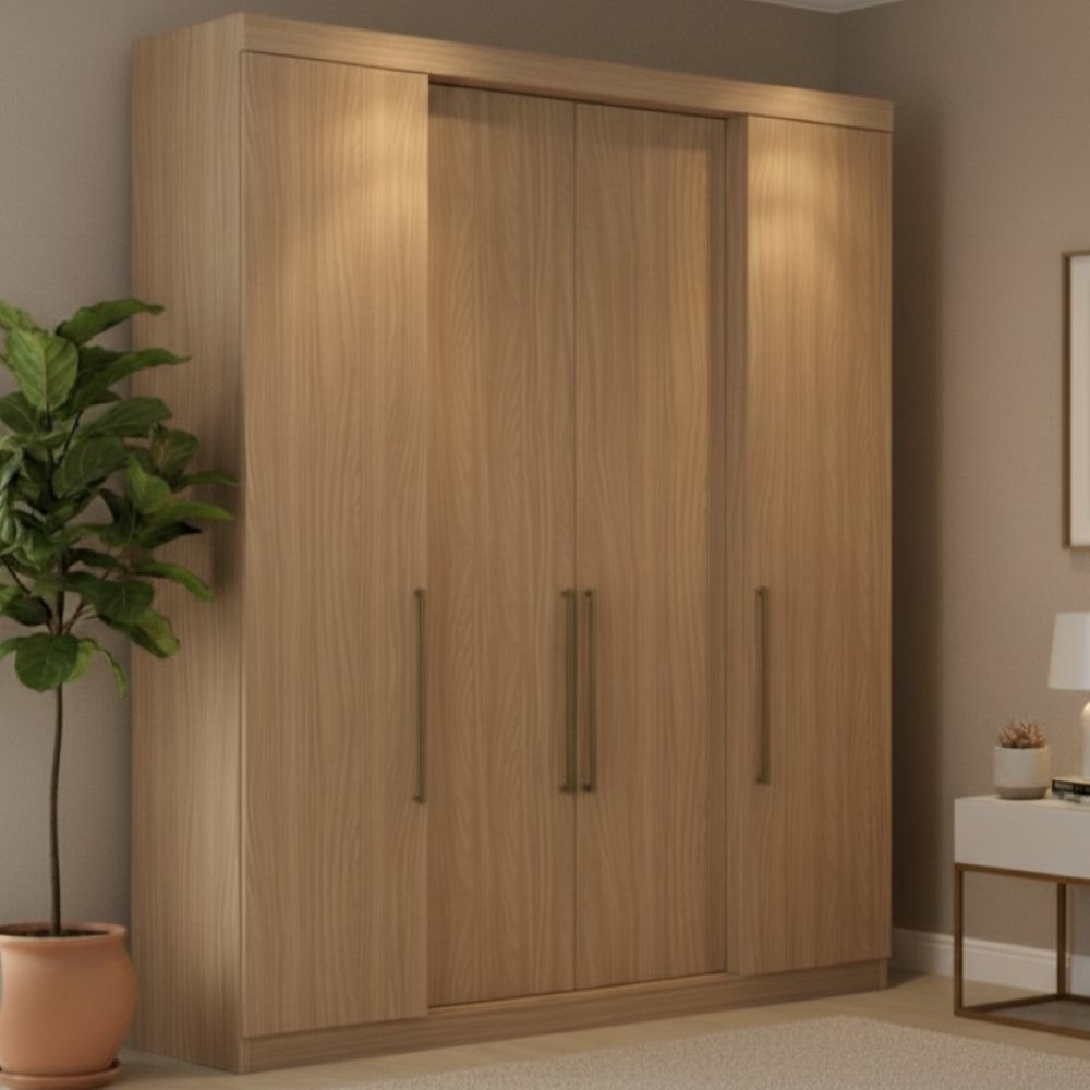 Guarda Roupa Casal 4 Portas Berlim Cedro em Oferta na Shopee