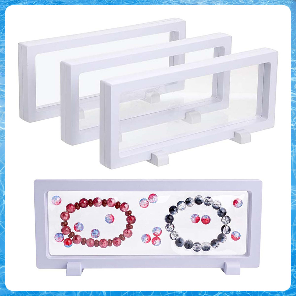 3 Peças Expositor de Armação Flutuante 3D Branco 23x9cm – 3D, com 6 suportes, para moedas e medalhas