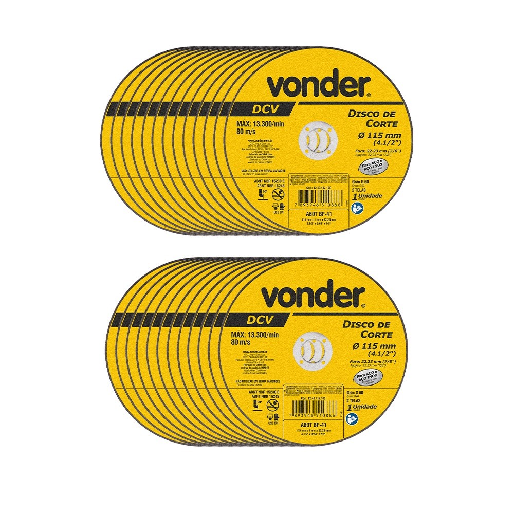 25 Discos De Corte 115mm X 1,0mm X 22,23mm DCV Vonder em Oferta na Shopee
