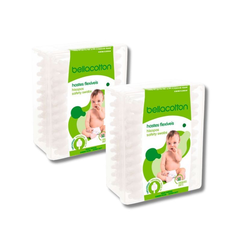 Hastes Flexíveis Cotonete Bellacotton Baby Higiene - 50 Unidades Kit C/ 2  Pacotes