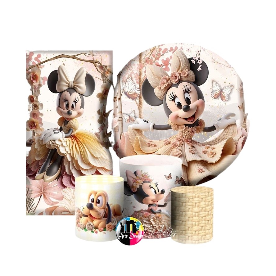 Painel casado + Capas CLD Tecido Subl tema Bosque Encantado Minnie