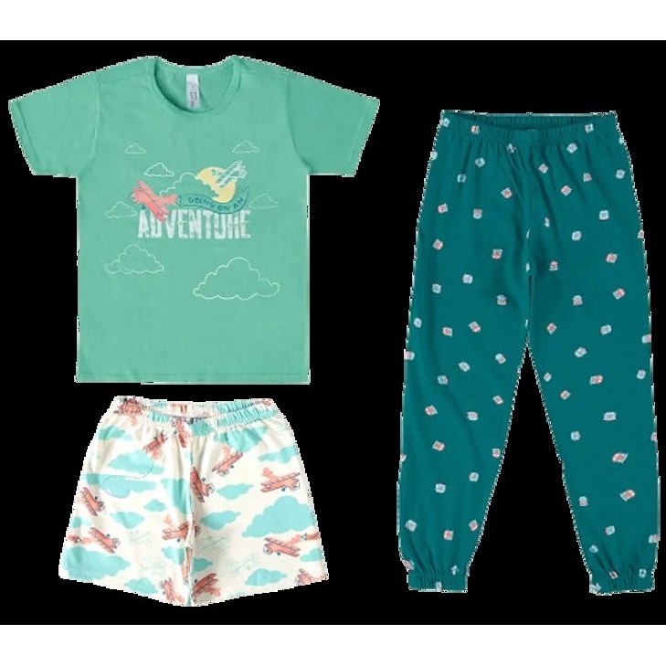 PIJAMA INFANTIL MENINO SHORTS E CALÇA EM ALGODÃO MALWEE KIDS VERDE