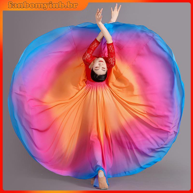 Qsuccua Dança Clássica Para Senhoras Adultas Chiffon 720° Estilo Chinês Gradiente Saia De Cânhamo Grande