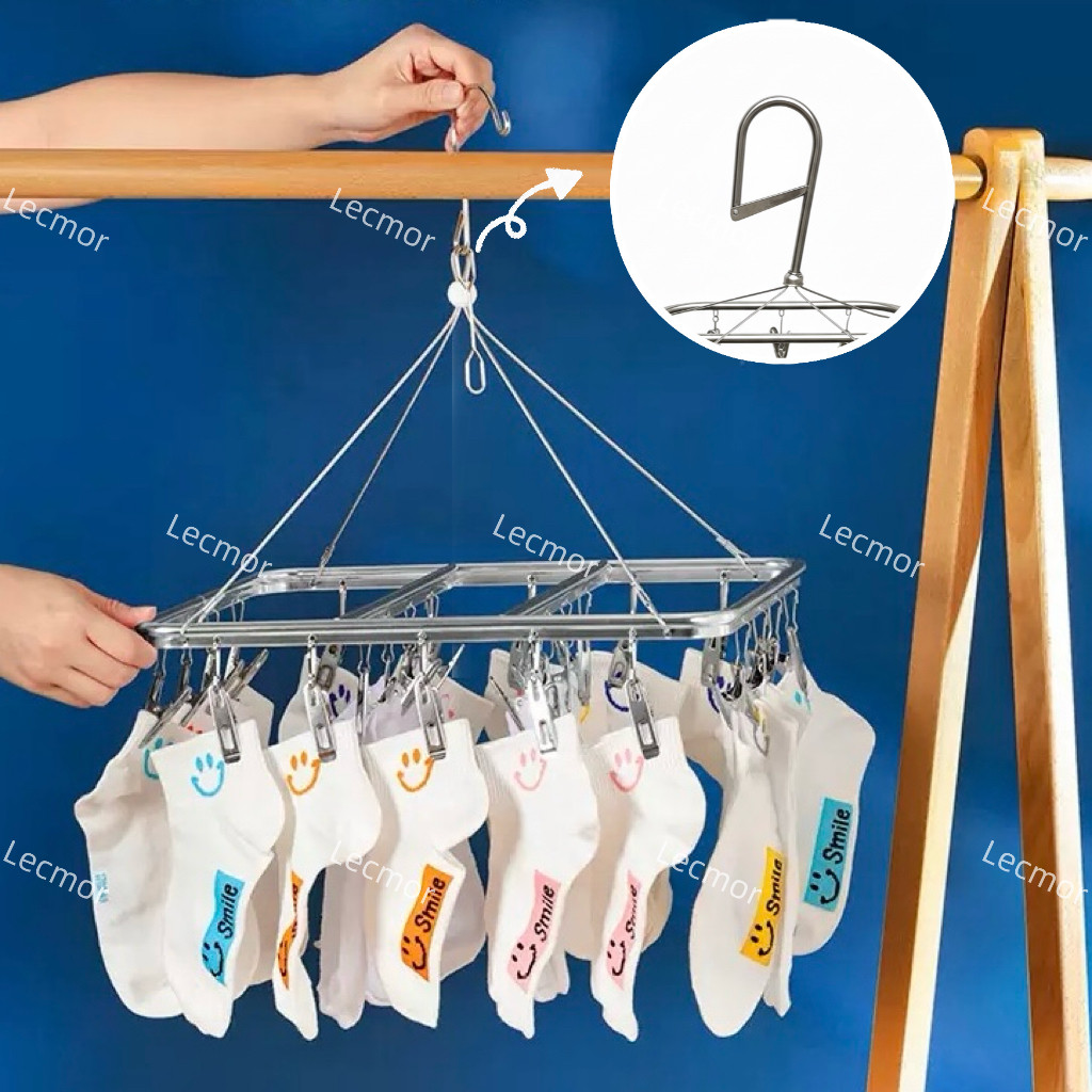 Varal de Chão Retrátil Inox com 20 Prendedores para Roupas Íntimas e Pequenas Peças