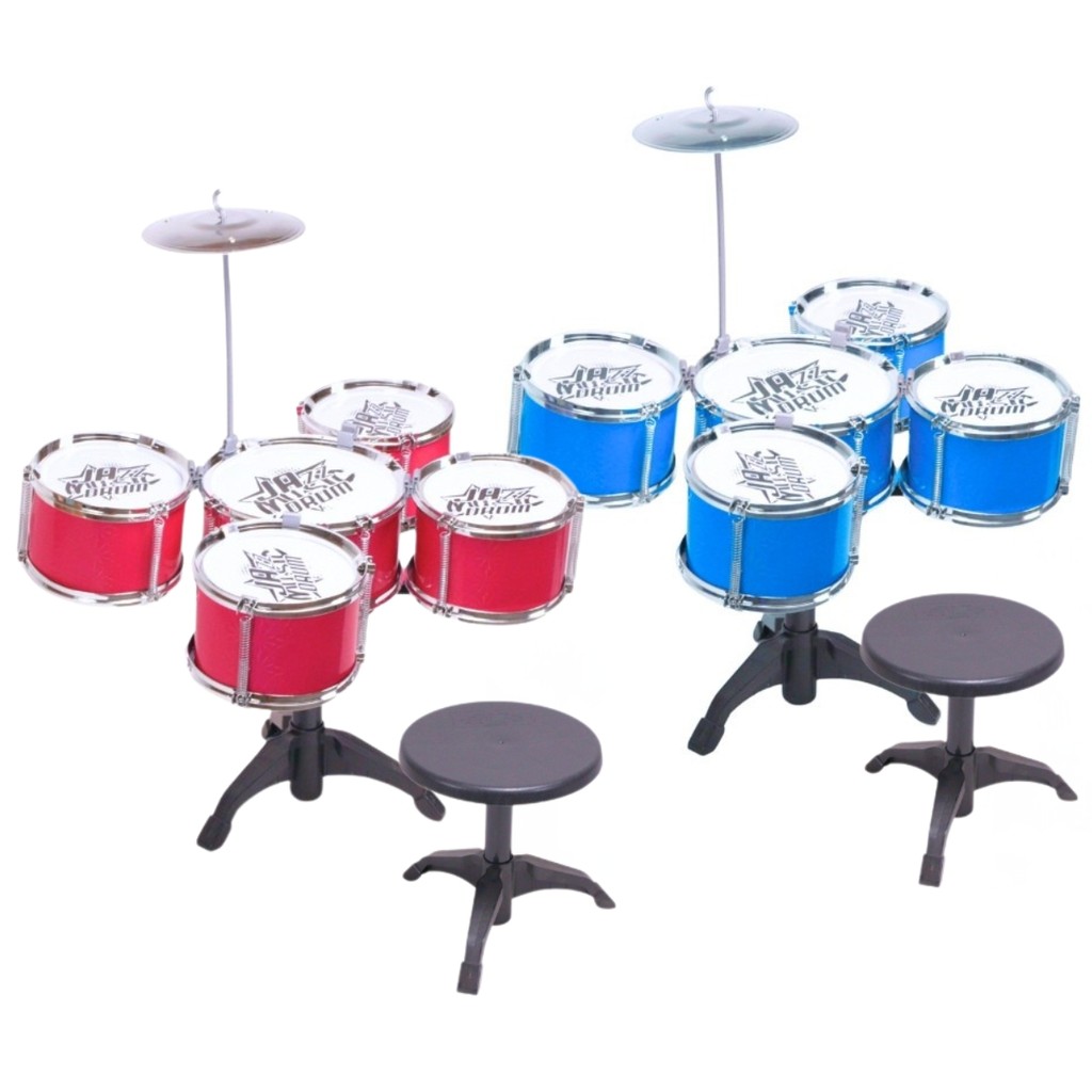 Mini Bateria Musical Infantil Azul C/ Luz e Banco Infantil - Castela