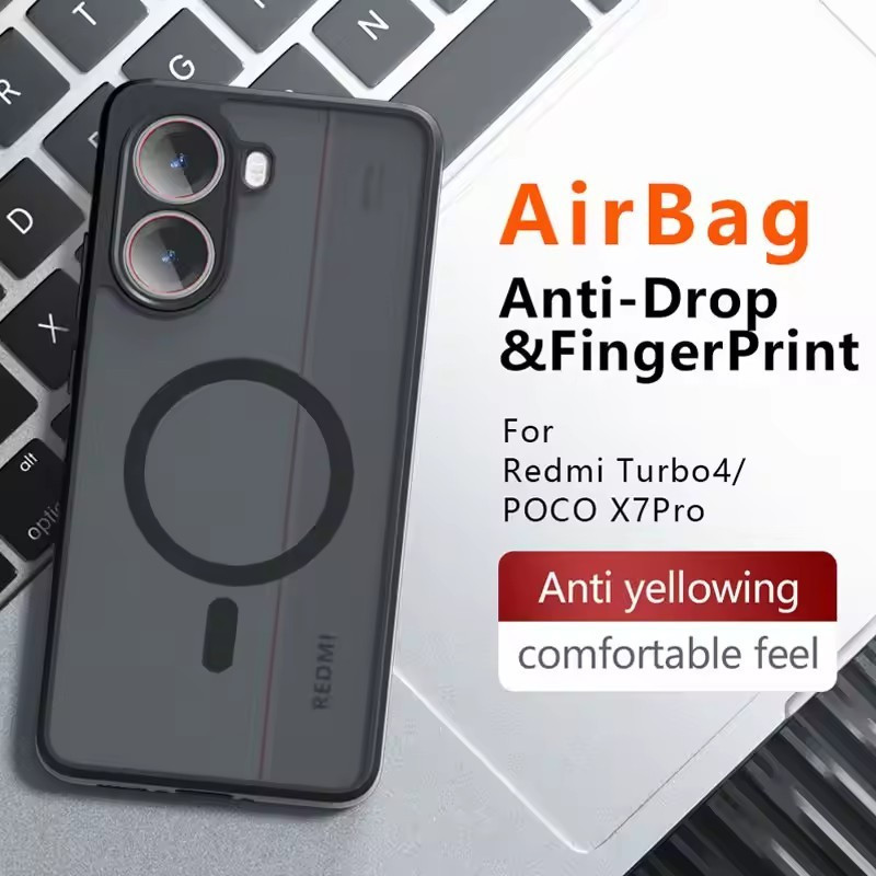 Capa Para Xiaomi Poco X7 Pro M7 C65 Redmi 13C A5 Airbags Anti-Queda PC Rígido + TPU Magnética De Telefone