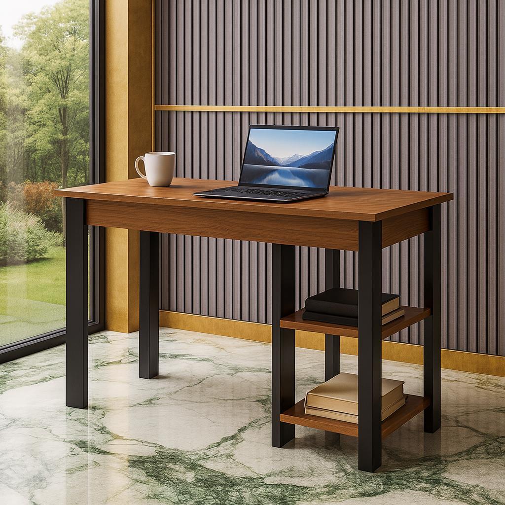 Mesa Estilo Industrial com 2 Prateleiras Ideal para Home Office com Estrutura em Madeira · foto 2
