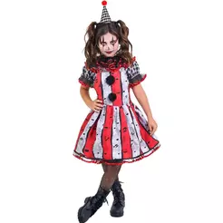Fantasia Infantil Halloween Palhaça de Circo de Terror pra Menina Vestido Gola e Tiara