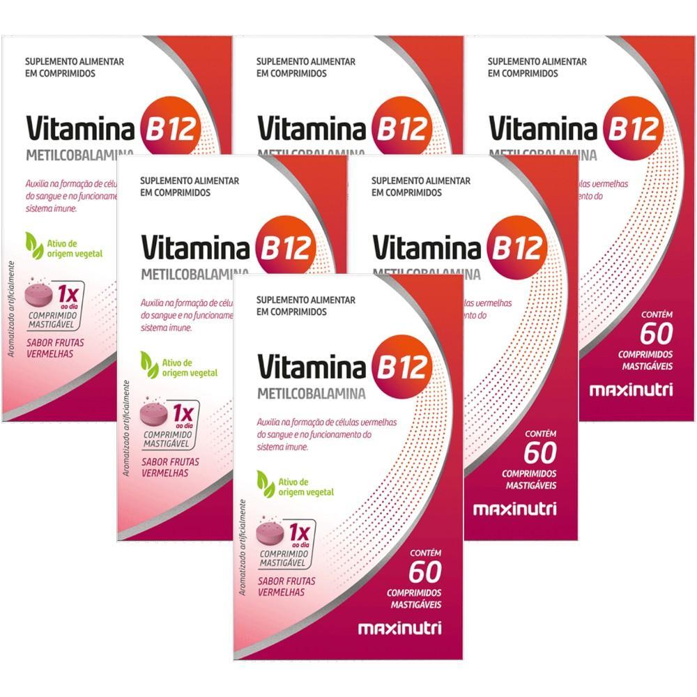 Kit Vitamina B12 Metilcobalamina Maxinutri Com 6 Caixas De 60 Comprimidos Mástigaveis Cada