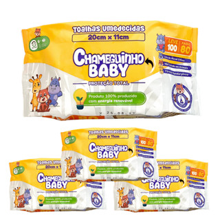 KIT 4 PACOTES CHAMEGUINHO BABY TOALHAS UMEDECIDAS LENÇO 100 FOLHAS CADA em Oferta na Shopee