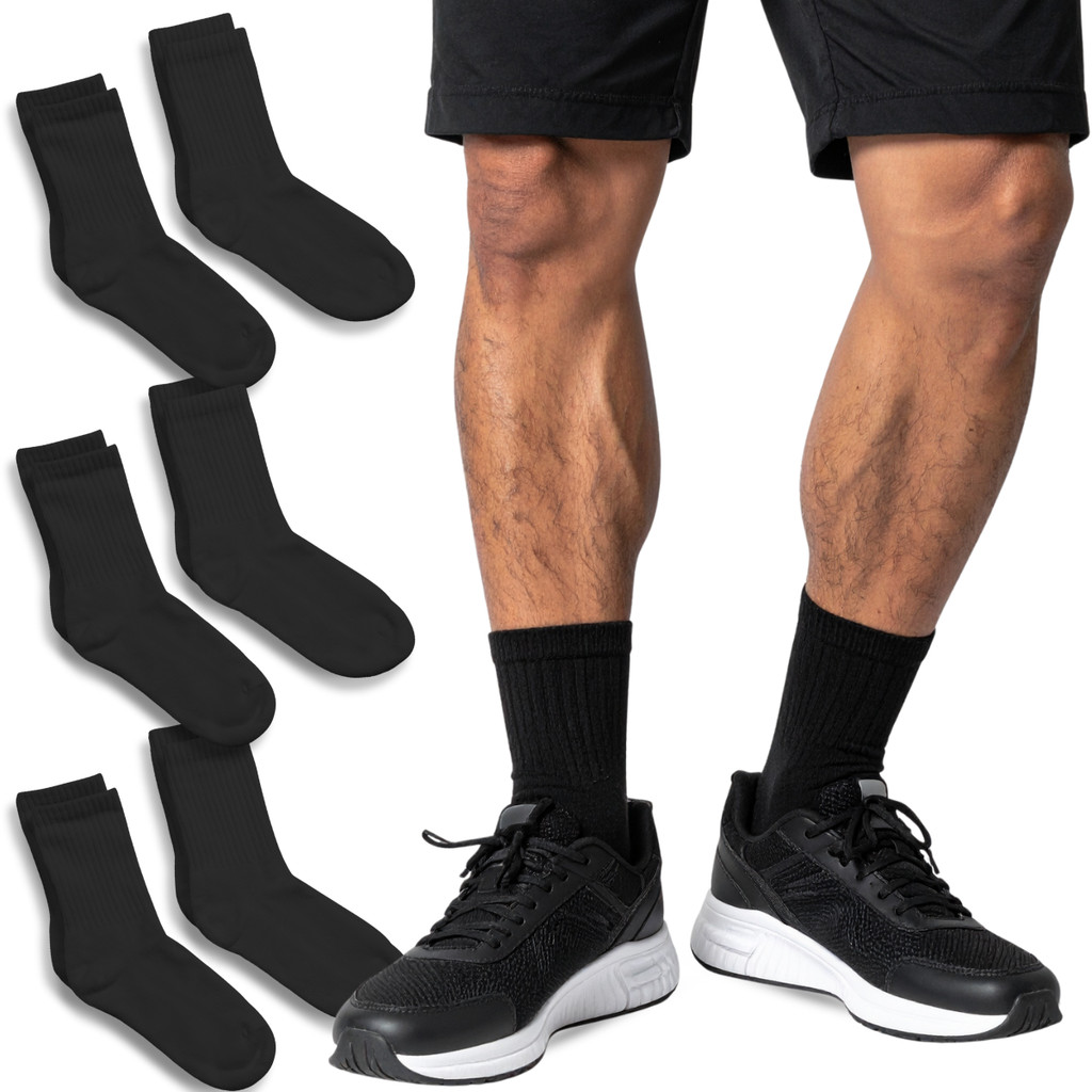 Kit 6 Pares Meia Cano Medio Preta Masculina Esporte Academia