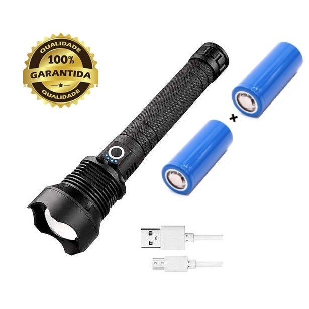 Lanterna Tática Led Xml P90 Com 2 Baterias Recarregável Muito Forte