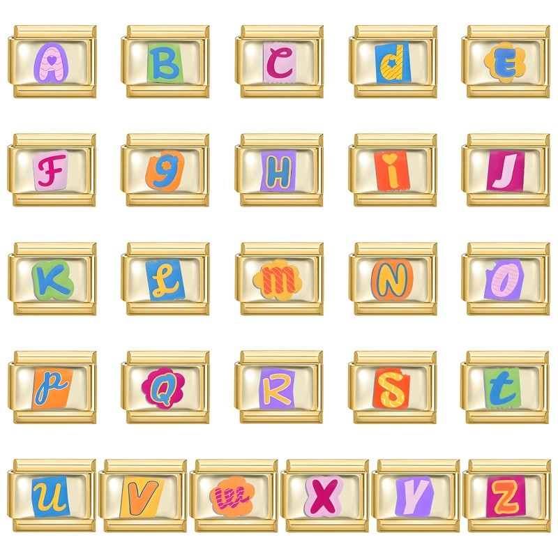 Moda Cor Prata 26 Letras Az Inglês Italiano Charme Pulseira Caber 9mm De Aço Inoxidável Jóias DIY Fazendo em Oferta na Shopee