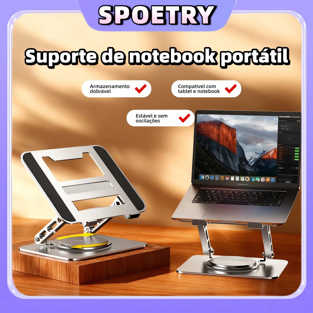 Suporte de notebook de metal dobrável de 3 camadas Suporte de notebook portátil Suporte de tablet ajustável