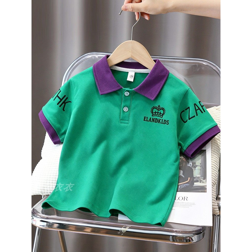 Crianças polo lapela de manga curta 2026 verão novo estilo meninos estilo coreano moda costura camiseta bebê Casual verã