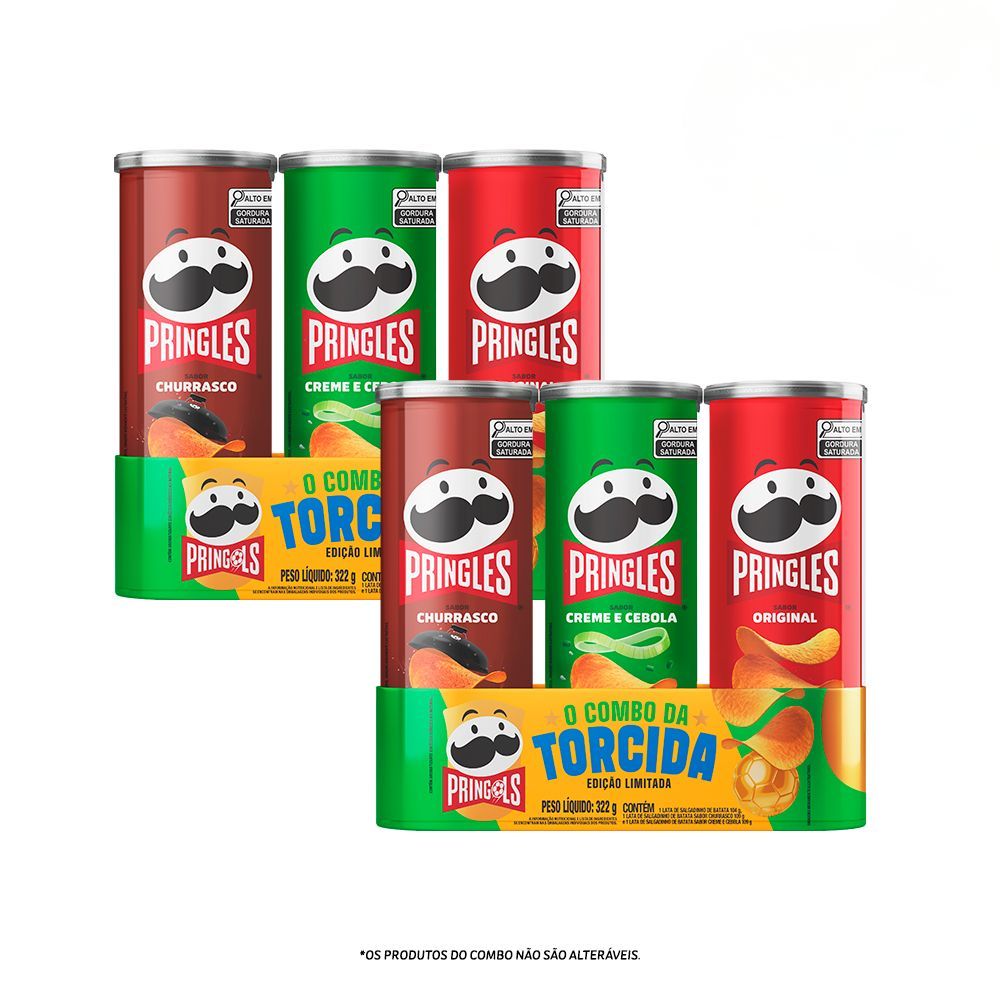 Combo Salgadinho Batata Frita Pringles Tripack Festa do Futebol 322g 2 uni
