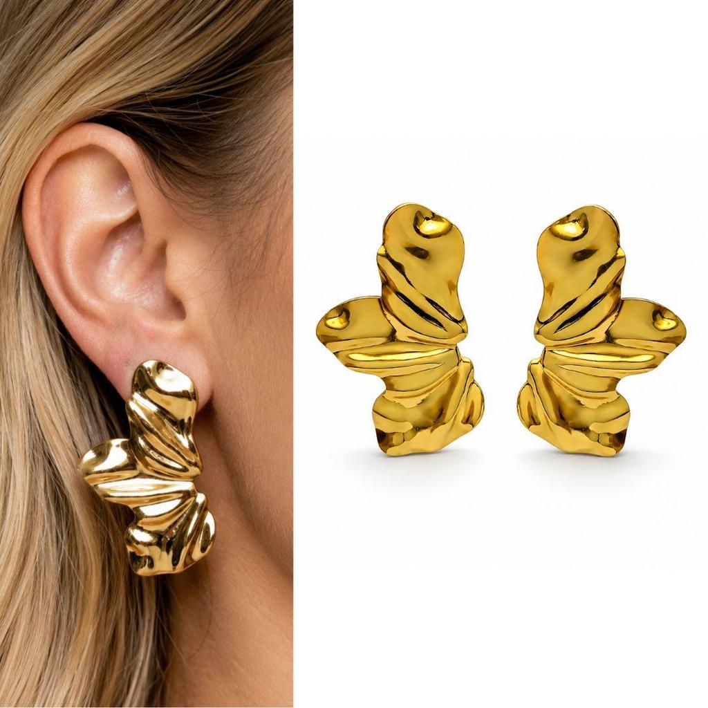 Brinco Feminino Meia Pétala Dourado em Aço Inoxidável 316L | Design Orgânico Moderno | Antialérgico não escurece