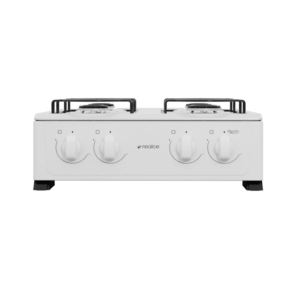 Fogão de Mesa 4 Bocas Apolo Branco com Mesa Inox Selada e Acendimento Manual - Realce