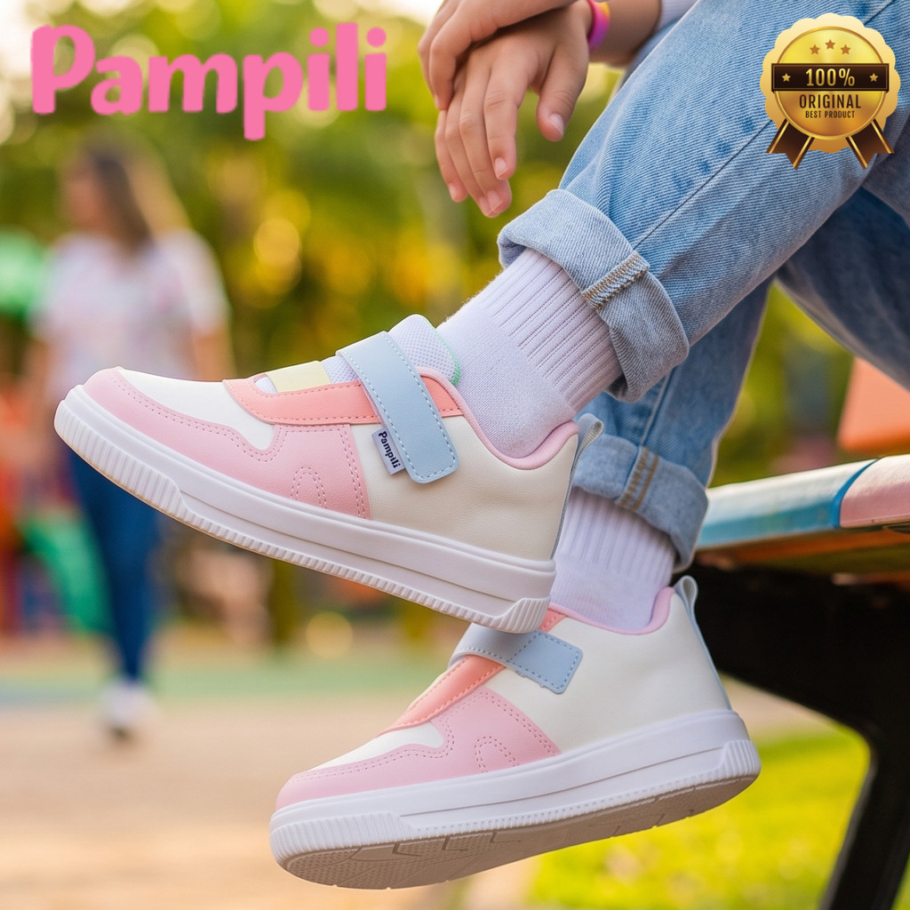 Tênis Infantil Pampili Escolar Feminino Candy Colors Anatômico Antiderrapante Velcro Confortável