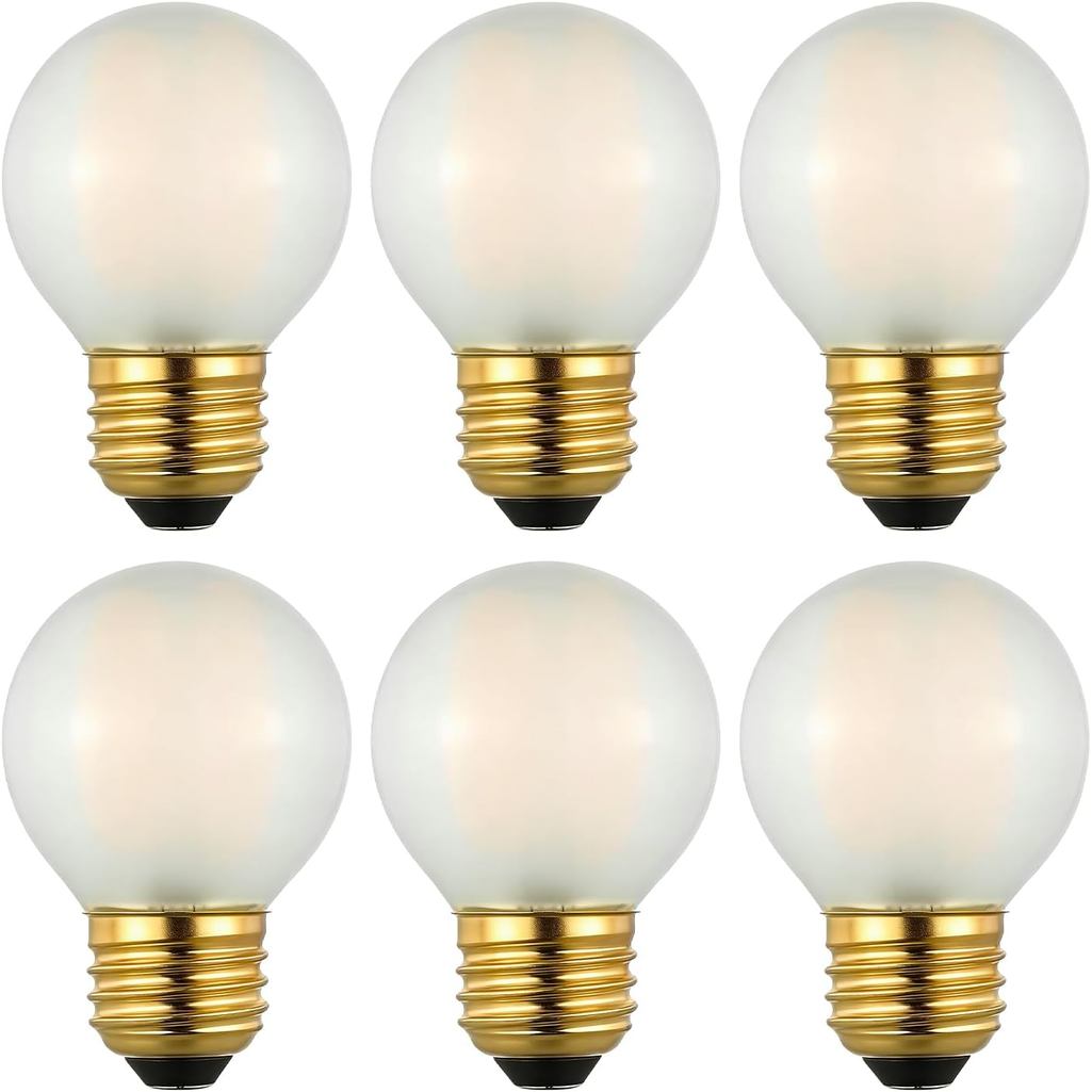 Lâmpada LED Dimmable G16.5 E26, 2W/25W Equivalente, 2700K Branco Quente, Vidro Fosco, Ideal para Iluminação Decorativa, 
