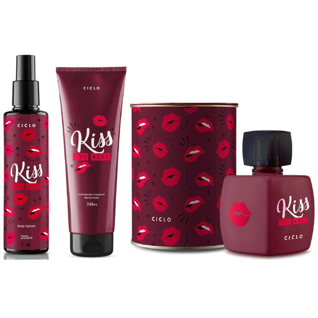 Combo Kit Kiss You More Perfume Feminino Deo Colônia + Body Splash + Loção Hidratante