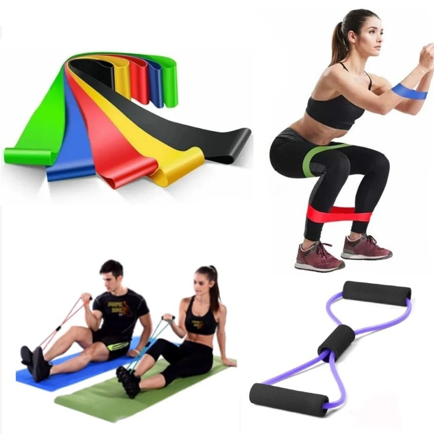 Kit  Elástico de Treino Mini Band + Elástico Tensão Extensor Exercício Treino Funcional Fisioterapia em Casa