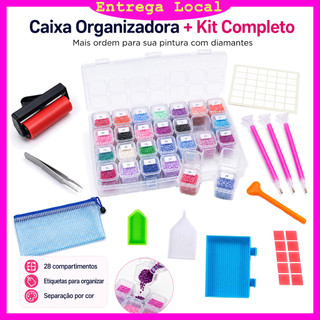 Ferramentas para Pintura Diamante DIY Kit com Rolo Vermelho Caixa Organizadora 28 Divisórias