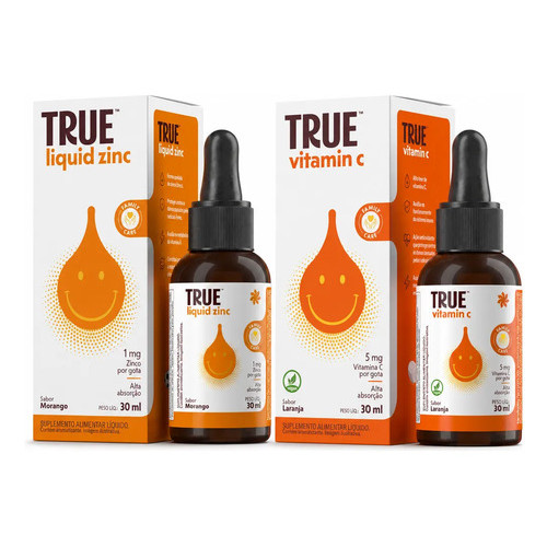 Kit Vitamina C + Zinco Liquid True Source 30ml Original Laranja/morango
