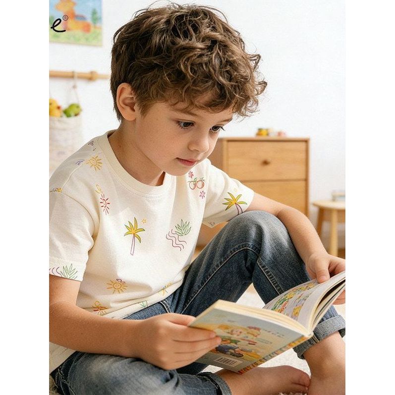 Cross-Border malwee novo estilo menino camiseta europeu americano pequeno médio crianças em torno do pescoço moda impres