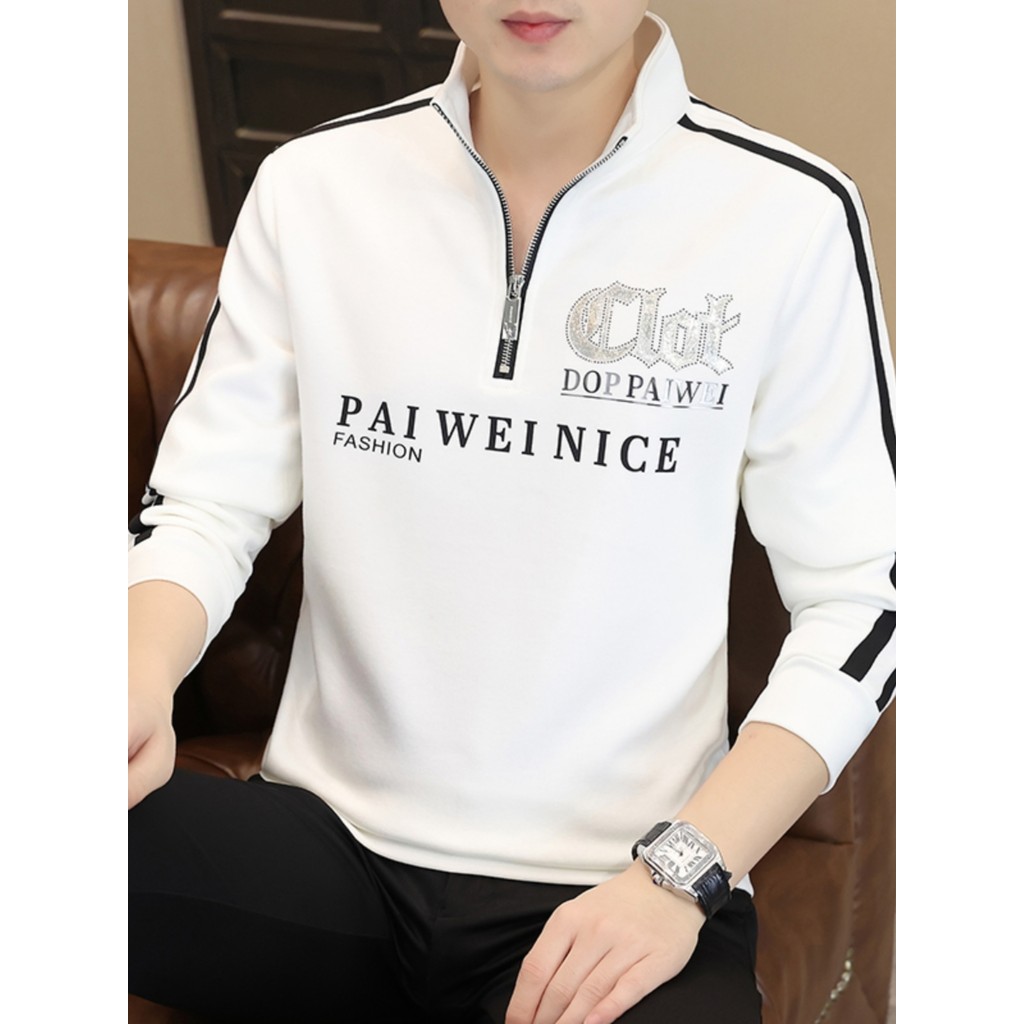 Primavera outono moletom masculino Street Wear solto meio zíper gola alta de manga comprida camiseta High-End bonito cam