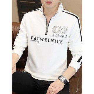 Primavera outono moletom masculino Street Wear solto meio zíper gola alta de manga comprida camiseta High-End bonito cam