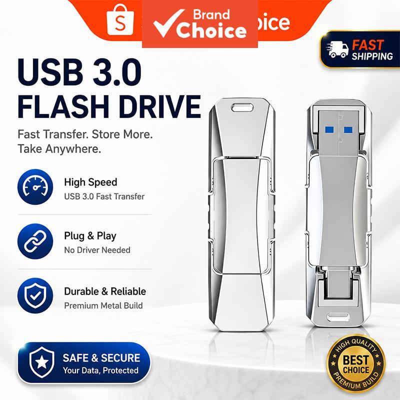 Pen drive 2 em 1 USB 3.0 Tipo-C 32 GB 64 GB 128 GB, metal à prova d’água, para carro, compatível com iPhone 15 e