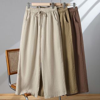 Cáqui 2025 verão pequeno tornozelo comprimento gelo seda enrugada calças de perna larga feminino novo estilo Drape solto