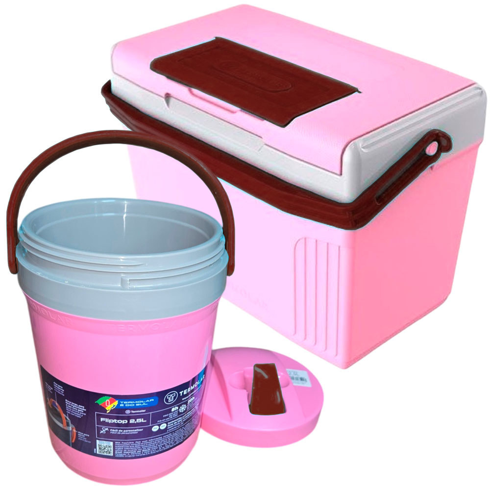 Caixa Cooler Térmico Pequeno 8 Litros Rosa Até 12 Latas + Jarra Térmica 2,5L Termolar