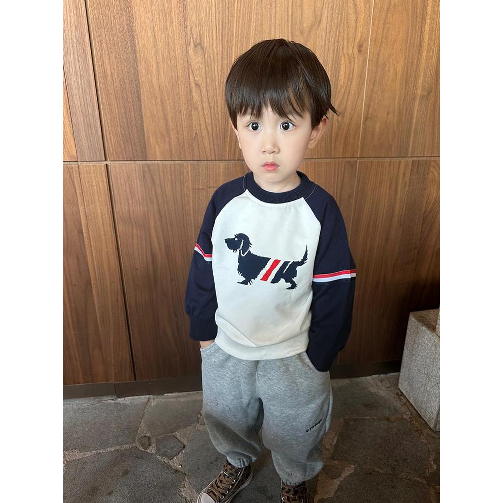 Meninos dos desenhos animados moletom primavera outono estilo impresso fita estilo ocidental camisa de fundo do bebê em 