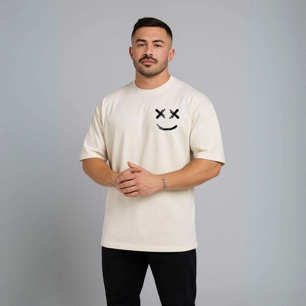 Camiseta Oversized Smile Sorriso Masculina 100% Algodão Streetwear Casual Caimento Perfeito Academia