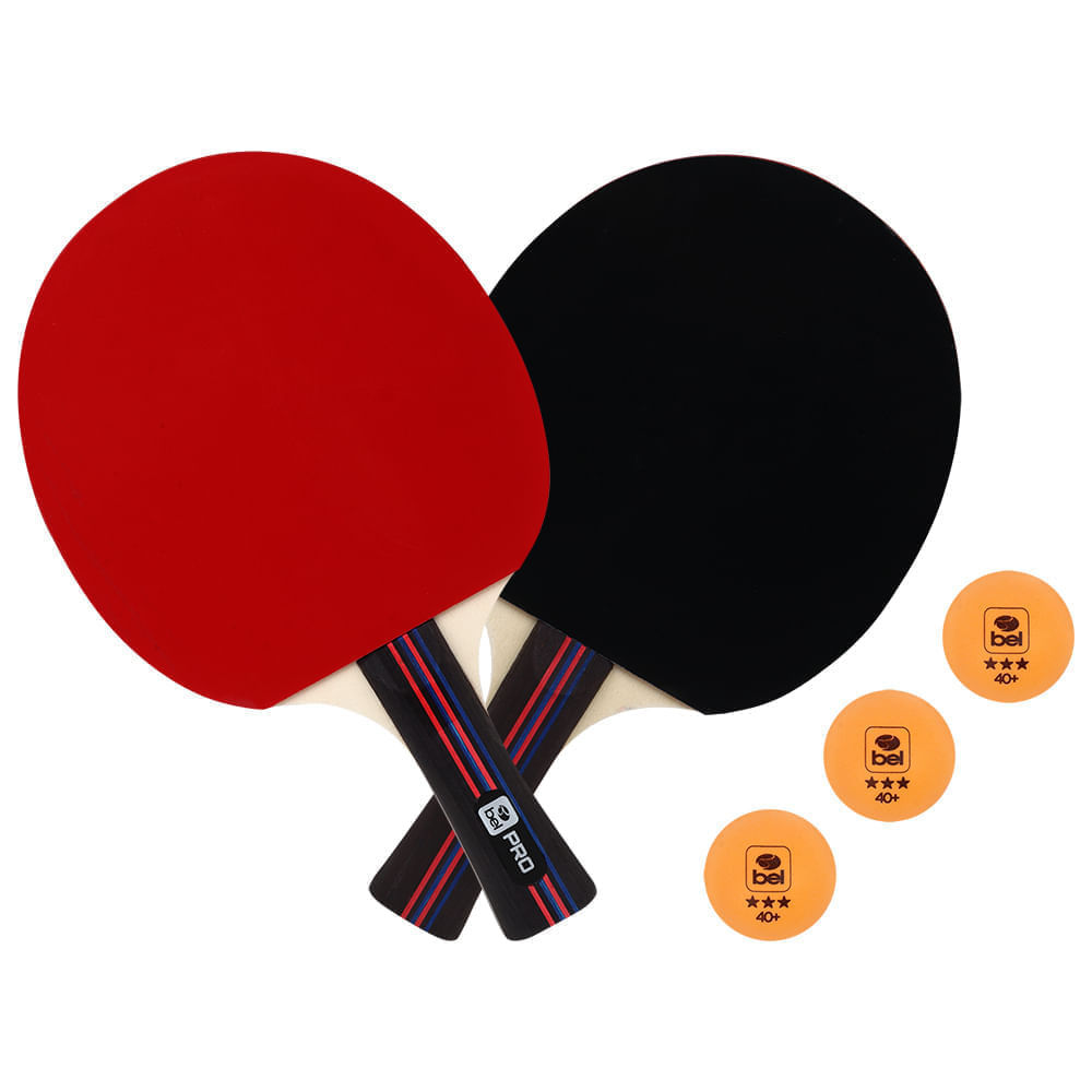 Kit Tênis de Mesa Pro Diamond Blade 2 Raquete + 3 Bolinhas + Estojo Bel