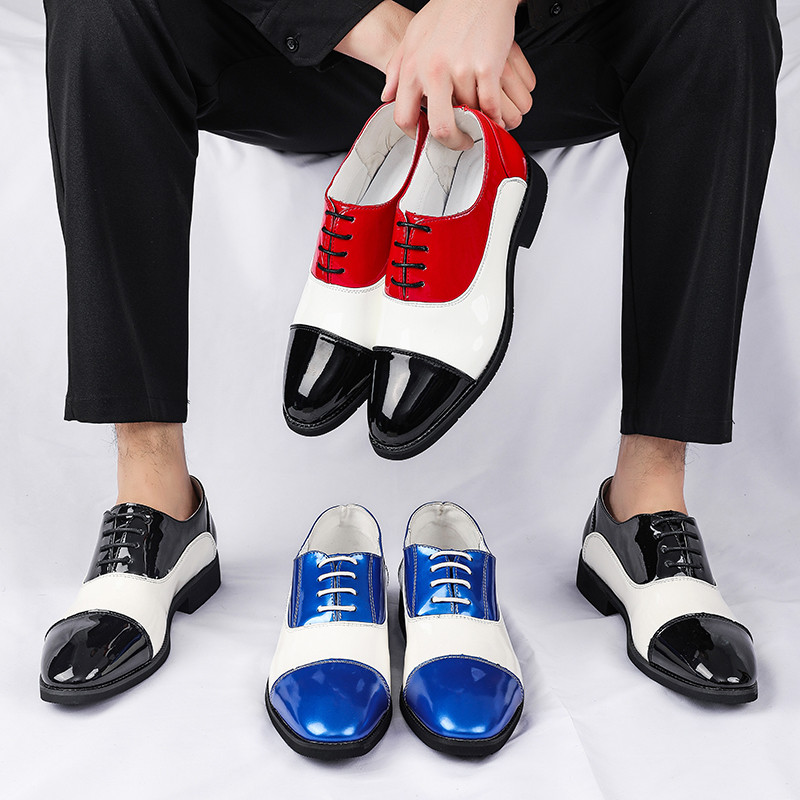 Preto vermelho preto branco azul branco sapatos masculinos estilo britânico sapatos de dedo apontado brilhante roupa For