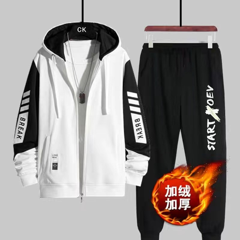 2025 terno moletom masculino outono inverno forro de lã engrossado com capuz rua Wear esportes lazer estilo estudante ju