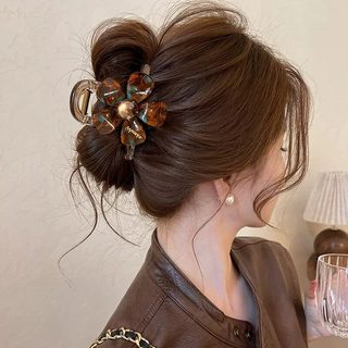 Azul-marrom flor Grab clip feminino temperamento Retro cabelo tubarão clipe 2026 novo estilo grampo de cabelo High-End g