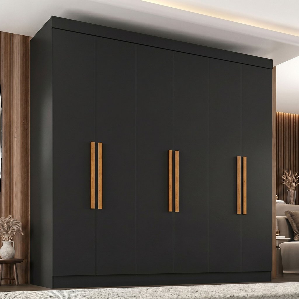 Guarda-Roupa Casal 6 Portas 2 Gavetas Paris Preto Preto