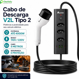 Adaptador V2L BYD 4000W Bivolt (110V/220V) –Cabo De 5m Tomada 20A Com USB Compatível Com Dolphin Mini Yuan PlusSong Seal