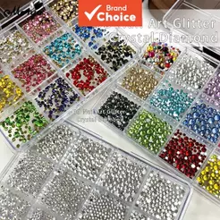 Monja 12 Grades/Caixa 3D Pedras Preciosas para Arte em Unhas Redondas com Base Reta Brilhantes Cristais Diamante