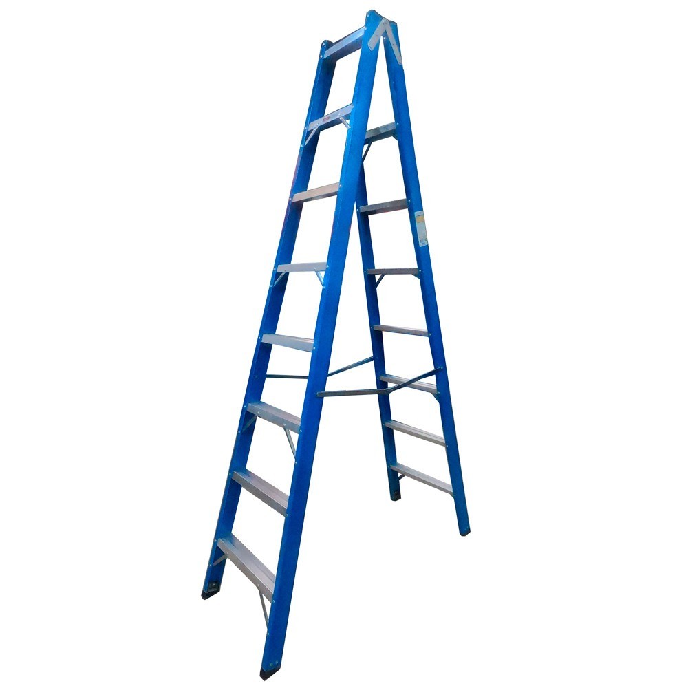 Escada de fibra de vidro 8 degraus 2,40 m americana dupla