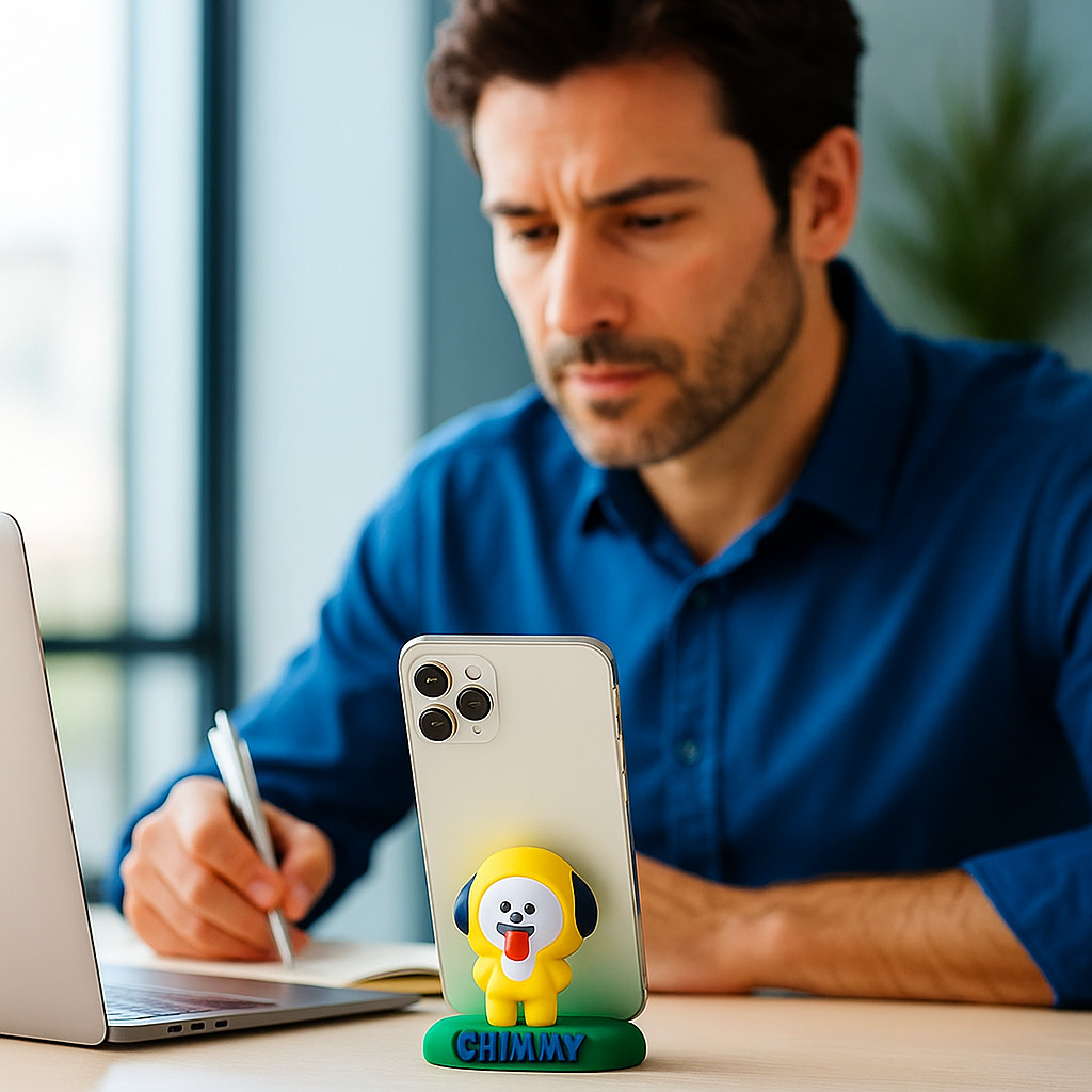 Suporte Celular Mesa Verde Tablet Apoio Cachorrinho Assistir Acessório Smartphone Pezinho Decorativo