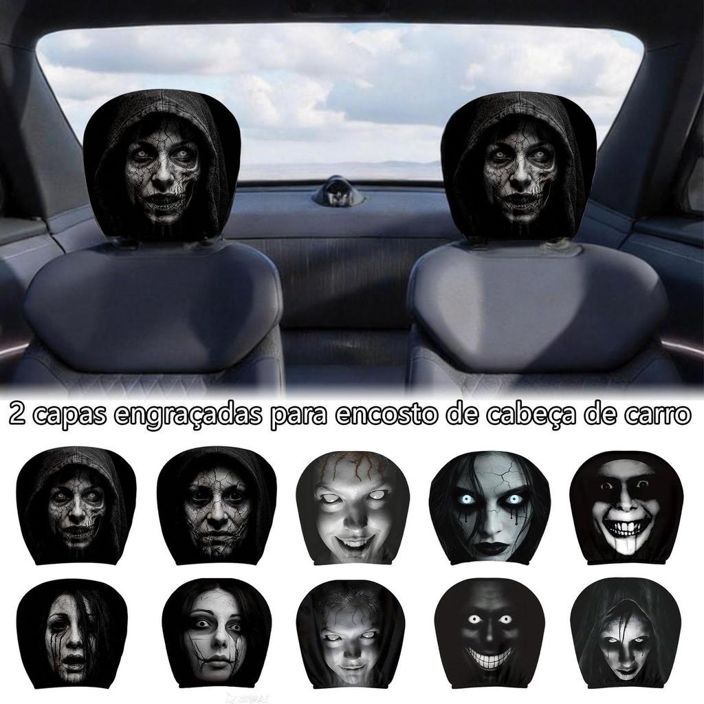 2 Pçs Capa De Encosto De Cabeça Do Carro Flexível Design Assustador Protetor Respirável De Descanso De Assento Para Veíc