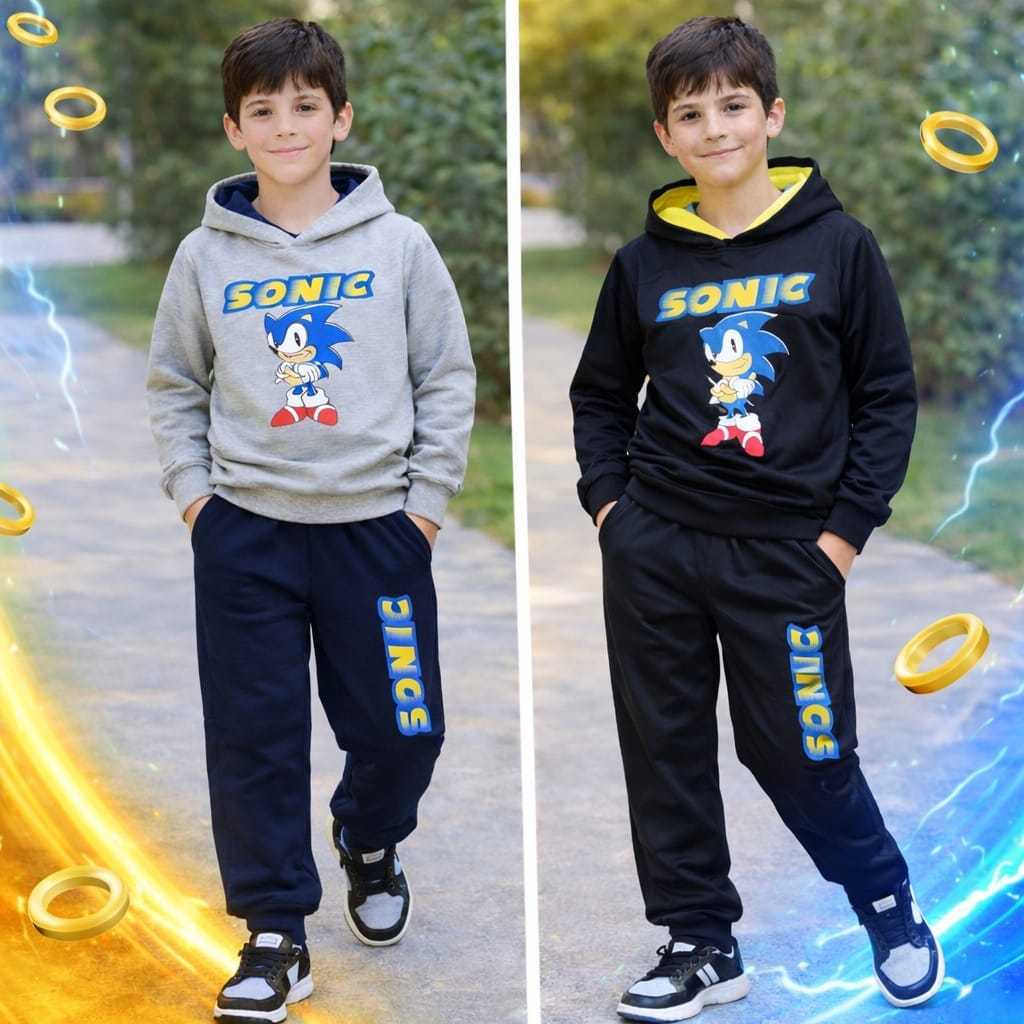 Conjunto Infantil Menino Sonic Moletinho Com Capuz Roupa Quentinha Confortável Personagem