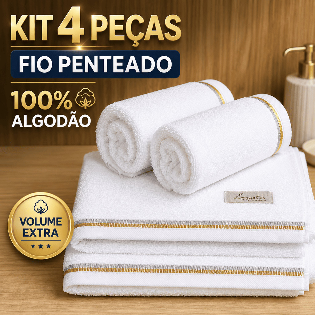 Jogo de Toalha 4 Peças (2 Banho + 2 Rosto) Fio Penteado 100% ALGODAO 4 Peças Volume Extra – Padova LMpeter