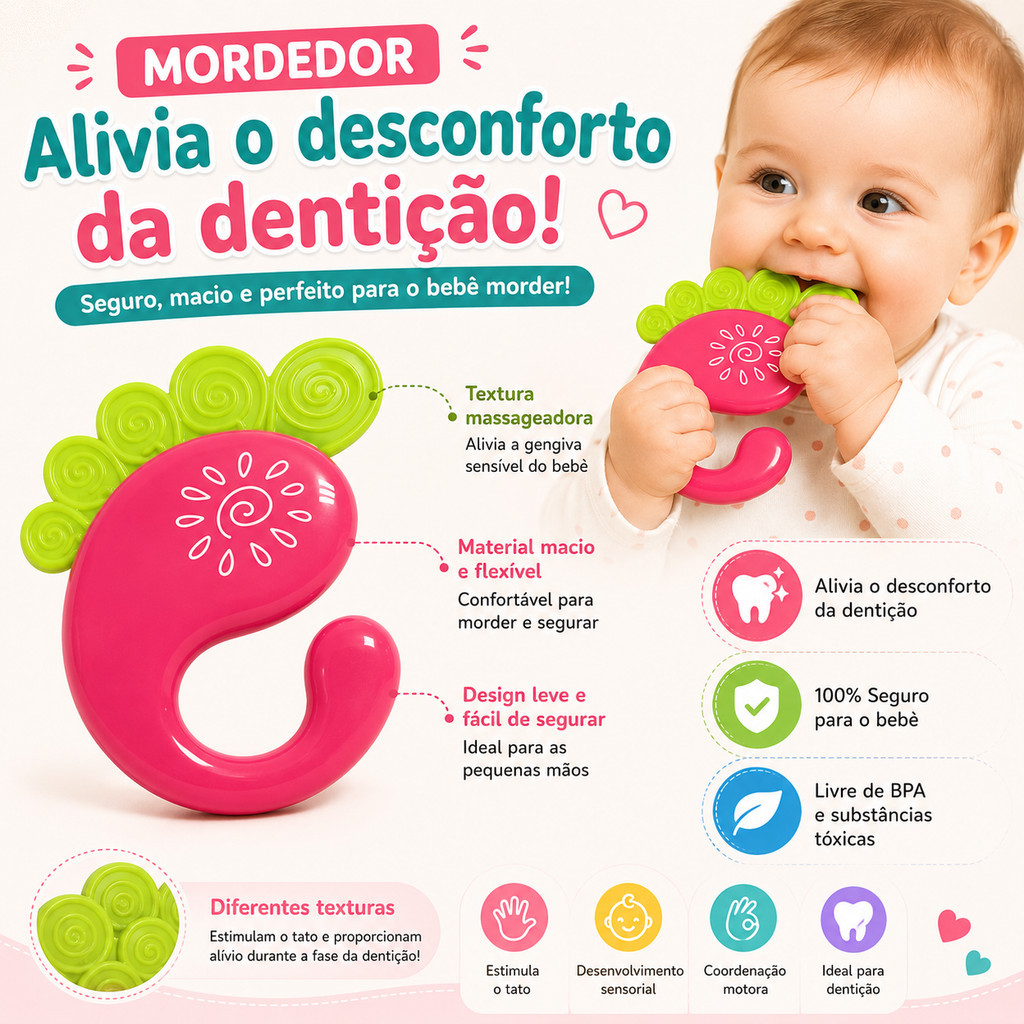 Kit 4 Chocalhos Para Bebê Mordedor Infantil Educativo Sensorial Brinquedo Para Dentição Recém Nascido